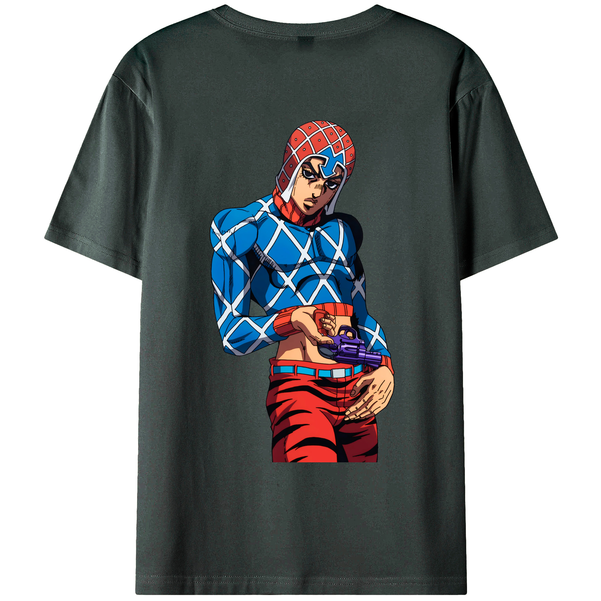 （画像用） ジョジョの奇妙な冒険 グイード?ミスタ JoJo's Bizarre Adventure Guido Mista 綿100％ メンズ半袖Tシャツ（バックプリント） 通気性